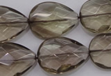 CSQ205 18*25mm faceted flat teardrop grade AA natural smoky quartz beads