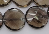 CSQ220 15.5 inches 25mm faceted coin grade AA natural smoky quartz beads