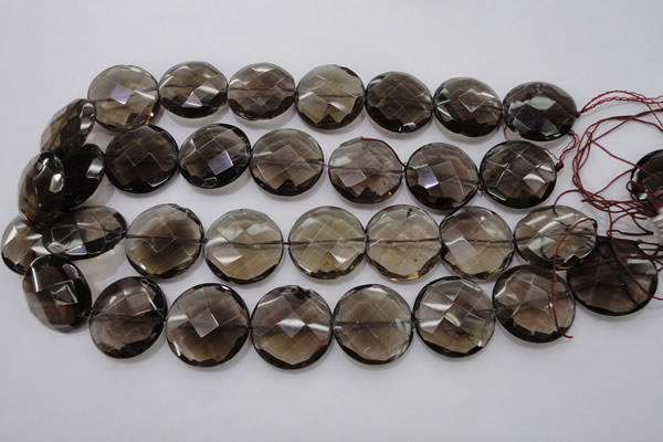 CSQ220 15.5 inches 25mm faceted coin grade AA natural smoky quartz beads