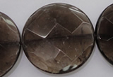 CSQ222 15.5 inches 35mm faceted coin grade AA natural smoky quartz beads