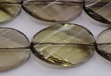 CSQ230 20*30mm faceted & twisted oval grade AA natural smoky quartz beads