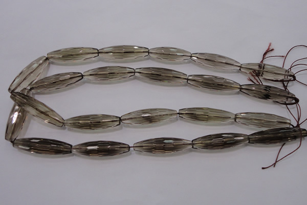 CSQ245 10*35mm faceted rice grade AA natural smoky quartz beads