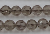 CSQ253 15.5 inches 12mm carved round matte smoky quartz beads