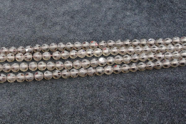 CSQ502 15.5 inches 8mm faceted round matte smoky quartz beads