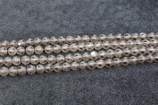 CSQ504 15.5 inches 12mm faceted round matte smoky quartz beads