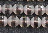 CSQ509 15.5 inches 12mm faceted round matte smoky quartz beads