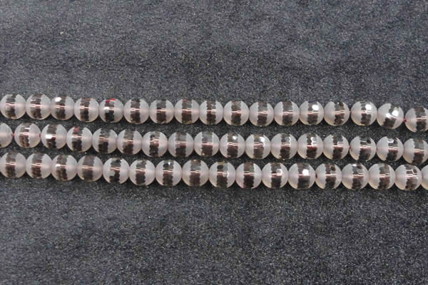 CSQ509 15.5 inches 12mm faceted round matte smoky quartz beads