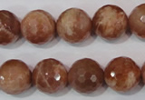 CSS508 15.5 inches 14mm faceted round natural golden sunstone beads