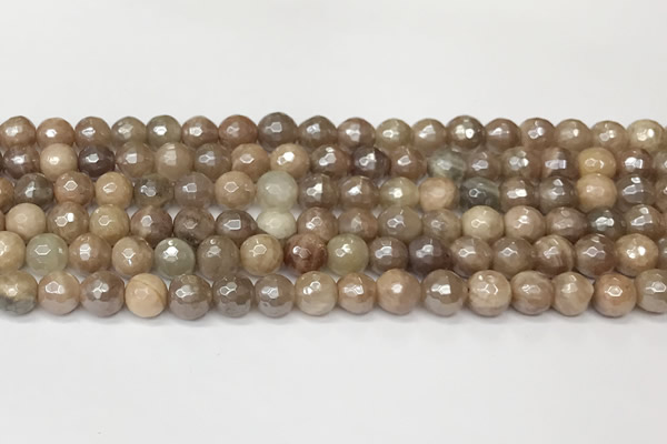 CSS811 15 inches 8mm faceted round AB-color sunstone beads