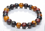 CTB01 6 inch 8mm round mixed color tiger eye bracelet Wholesale