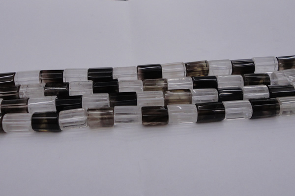 CTB102 11*15mm faceted tube white crystal & smoky quartz beads