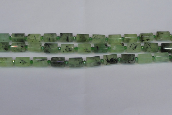 CTB205 15.5 inches 10*15mm faceted tube green rutilated quartz beads