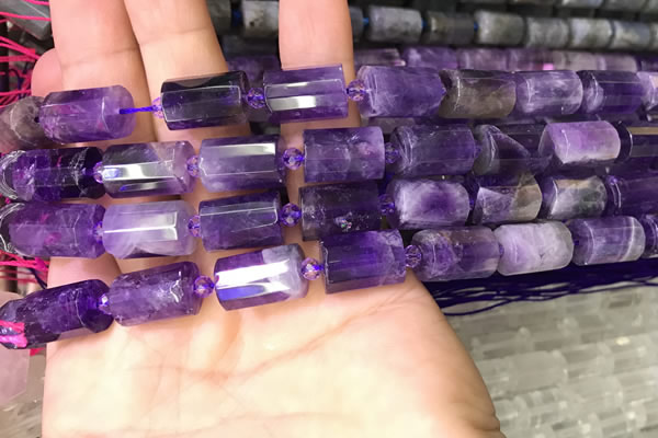 CTB221 15.5 inches 10*15mm faceted tube amethyst beads