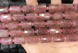 CTB222 15.5 inches 10*14mm faceted tube strawberry quartz beads