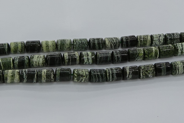 CTB527 15.5 inches 10*13mm triangle green silver line jasper beads