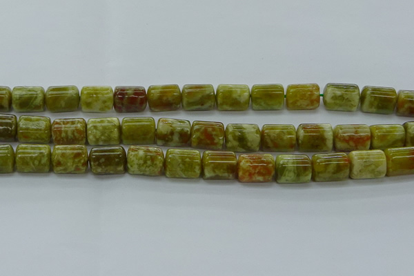 CTB548 15.5 inches 10*13mm triangle green dragon serpentine jasper beads