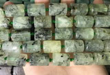 CTB654 15.5 inches 12*16mm faceted tube green rutilated quartz beads