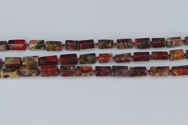 CTB739 15.5 inches 6*10mm - 8*12mm faceted tube poppy jasper beads