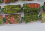 CTB742 15.5 inches 6*10mm - 8*12mm faceted tube unakite beads