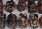 CTB761 6*10mm - 8*12mm faceted tube red snowflake obsidian beads