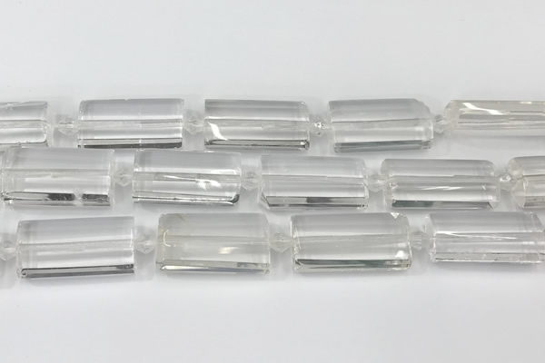 CTB860 13*25mm - 15*28mm faceted flat tube white crystal beads