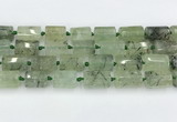 CTB881 13*25mm - 14*19mm faceted tube green rutilated quartz beads