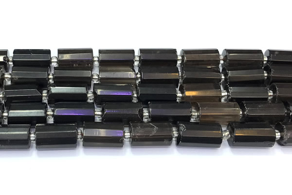 CTB906 15 inches 10*16mm faceted tube smoky quartz beads