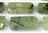 CTB926 13*25mm - 15*28mm faceted flat tube green rutilated quartz beads