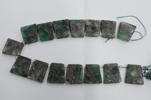 CTD200 Top drilled 20*24mm trapezoid fluorite & pyrite beads