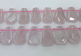 CTD2271 Top drilled 16*28mm - 20*30mm faceted freeform rose quartz beads