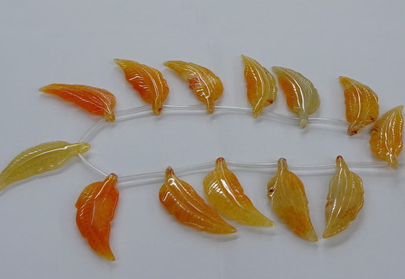 CTD2772 Top drilled 20*45mm - 25*55mm carved leaf agate beads