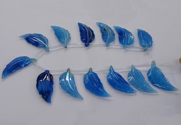 CTD2775 Top drilled 20*45mm - 25*55mm carved leaf agate beads