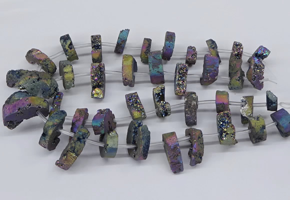 CTD2846 Top drilled 15*20mm - 18*40mm freeform plated druzy agate beads