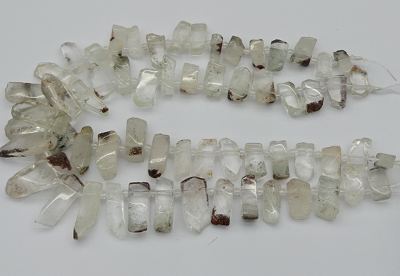 CTD3544 Top drilled 10*20mm - 12*35mm sticks green phantom quartz beads