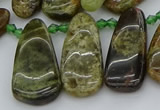 CTD3635 Top drilled 10*20mm - 15*45mm freeform green garnet beads