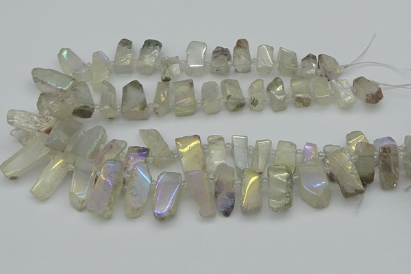 CTD3656 Top drilled 8*15mm - 11*30mm sticks plated white crystal beads