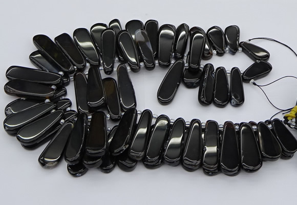 CTD470 15.5 inches 12*25mm - 15*45mm freeform black agate beads