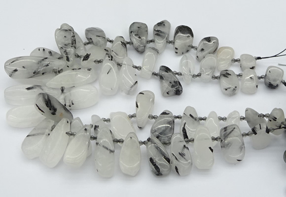 CTD483 Top drilled 10*22mm - 15*45mm freeform black rutilated quartz beads