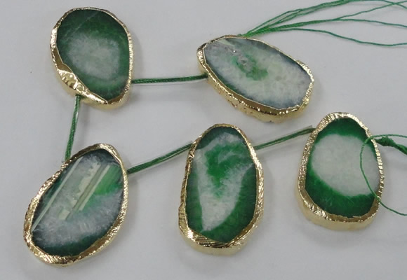 CTD774 30*45mm - 35*50mm freeform agate beads with brass setting