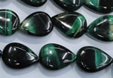 CTE1055 15.5 inches 13*18mm flat teardrop dyed green tiger eye beads