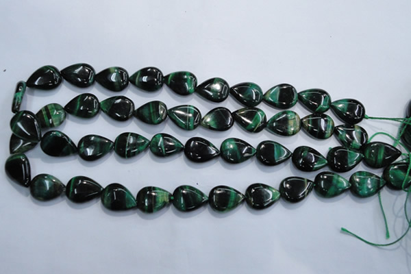 CTE1055 15.5 inches 13*18mm flat teardrop dyed green tiger eye beads