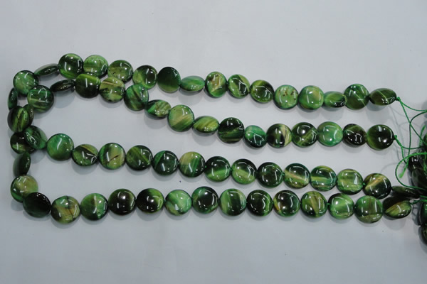 CTE1062 15.5 inches 12mm flat round dyed green tiger eye beads