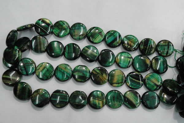 CTE1066 15.5 inches 18mm flat round dyed green tiger eye beads