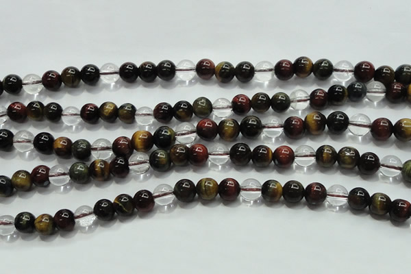 CTE1125 15 inches 6mm round mixed tiger eye & white crystal beads