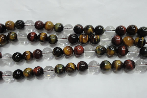 CTE1127 15 inches 10mm round mixed tiger eye & white crystal beads