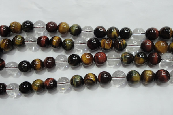 CTE1128 15 inches 12mm round mixed tiger eye & white crystal beads