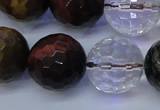 CTE1134 15 inches 12mm faceted round mixed tiger eye & white crystal beads