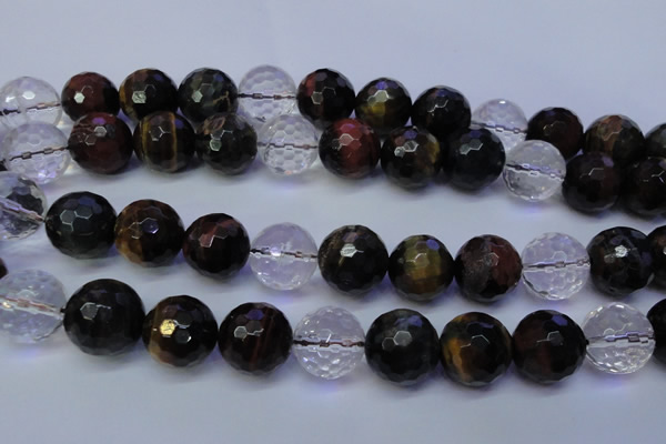 CTE1135 15 inches 14mm faceted round mixed tiger eye & white crystal beads