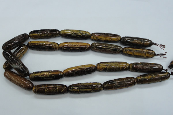 CTE116 15.5 inches 12*40mm carved cylinder yellow tiger eye beads