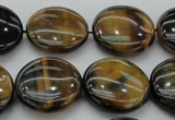 CTE1350 15.5 inches 20mm flat round yellow & blue tiger eye beads